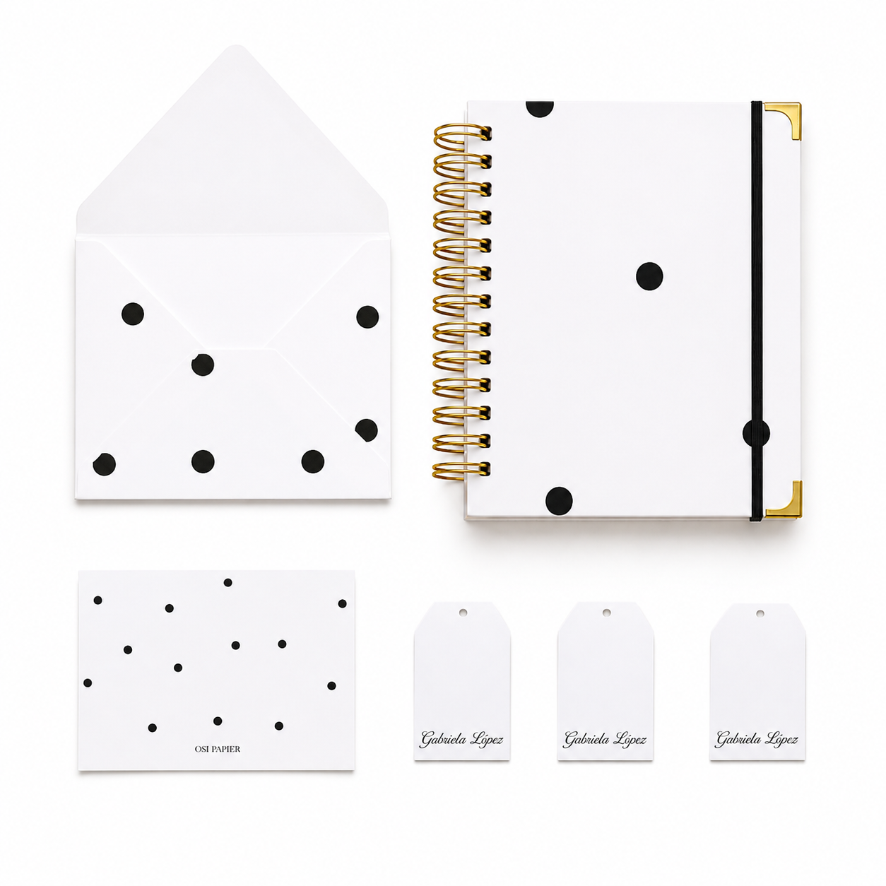 Set de papelería personalizado con cuaderno, tarjetas y sobres