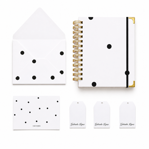 Set de papelería personalizado con cuaderno, tarjetas y sobres